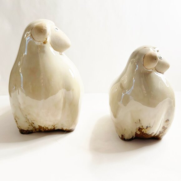 Set of 2 Ceramic Sheep - Glazed, 2 Different Sizes - Home Accents - Picture 2 of 8